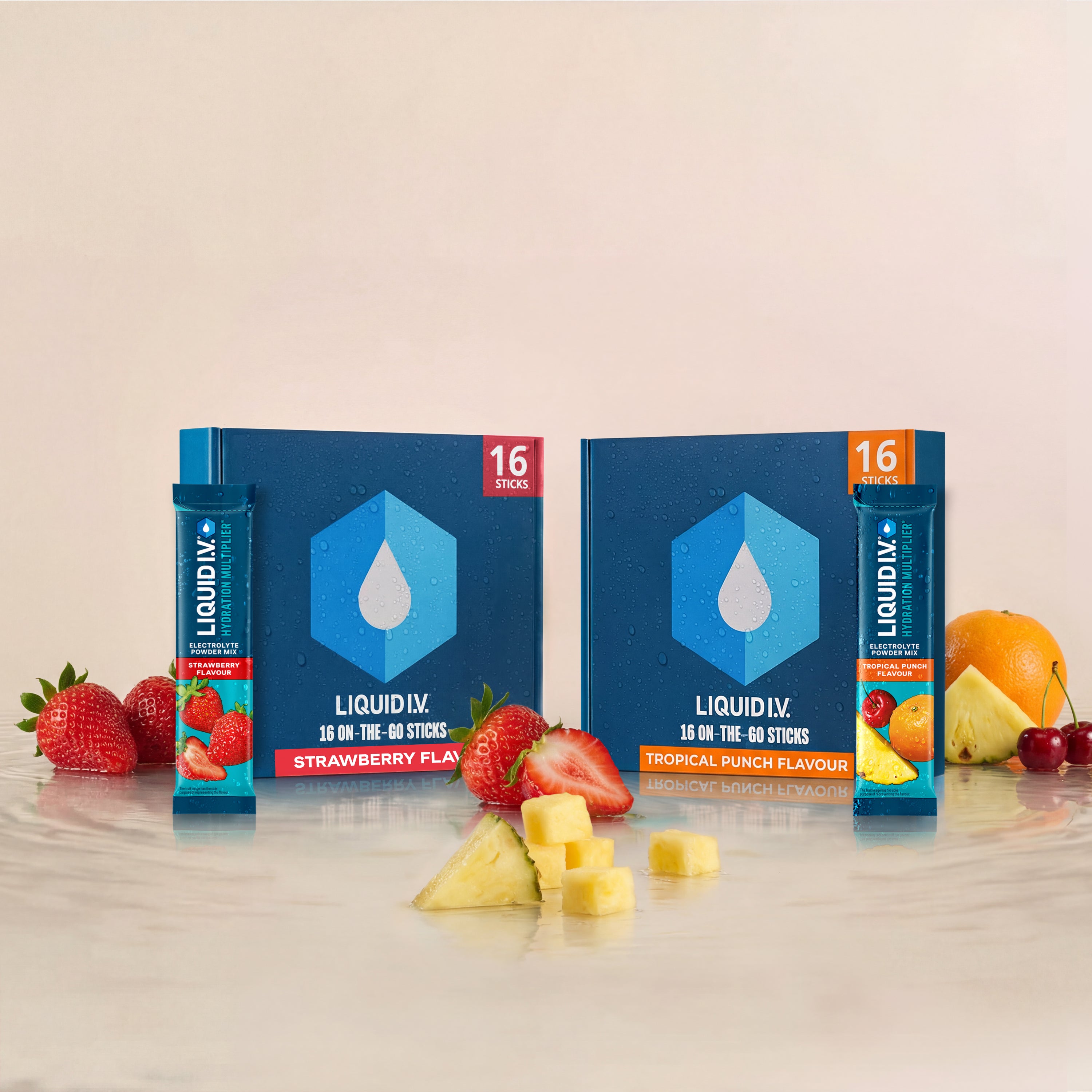 Liquid I.V. Electrolyte Powder Sachets I 32 Sticks (£1 Per Stick) I Strawberry & Tropical Punch Bundle | On-The-Go Hydration